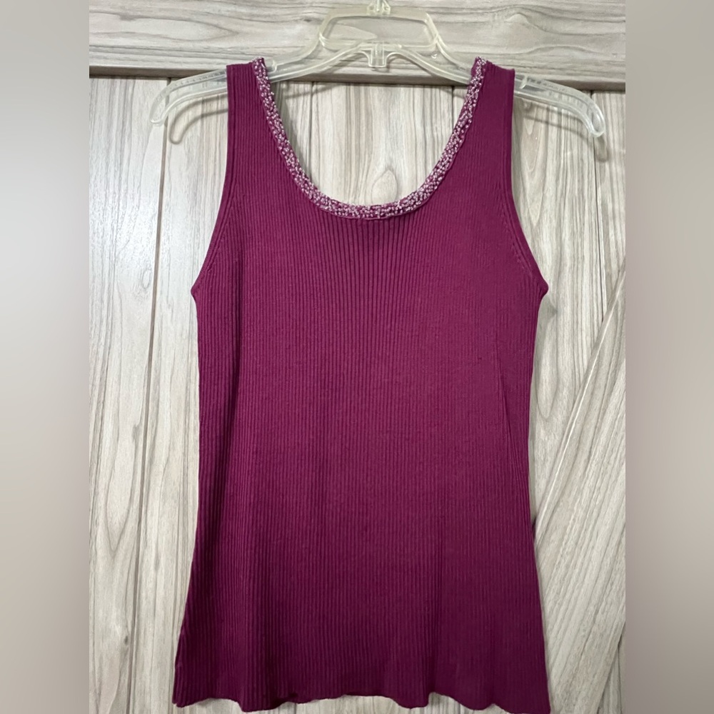 Ribbed Sweater Tank with Beading by Peck & Peck Sz M NWT